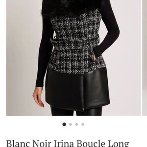 Blanc Noir Black and White Boucle Vest with Faux Leather